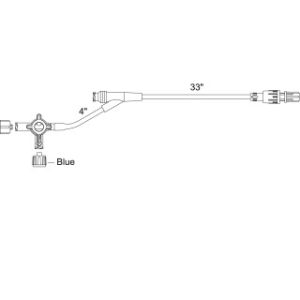 4-Way Large Bore Hi-Flo Stopcock with Non-Vented Blue Cap on Middle Port  Standard Bore Extension  SmartSite Needle-Free Valve  Slide Swivel Luer Lock - SM924SL