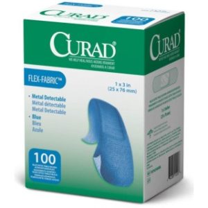 BANDAGE, ADH, FABRIC, 1''X3''BLUE, METAL DET, 1200 EA/CS, 12 BX/CS