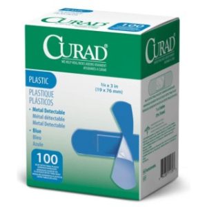 BANDAGE, ADH, PLASTC, 3/4X3'', BLUE, METAL DET, 1200 EA/CS, 12 BX/CS