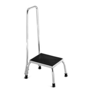 STOOL, FOOT, 9IN TALL 11X14 CHROME W/RAIL, EACH