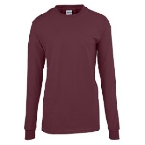 T-SHIRT, MAROON, 100% COTTON, LONG SLV, , 24 EA/CS